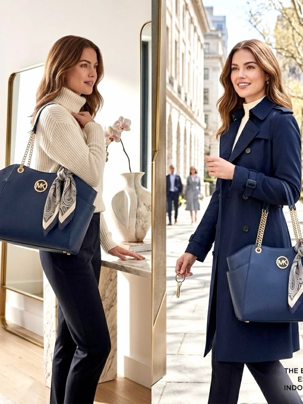 Michael Kors Navy Saffiano Leather Jet Set Shoulder Bag Gold Chain Tote NWT